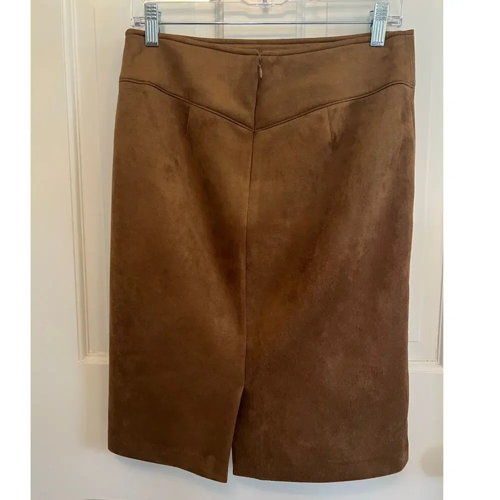 Halogen Waistband Seam Faux Suede Brown Midi Skirt Women's S Career Work Boho